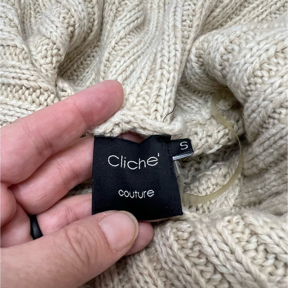 Cliche Couture Wool Blend Chunky Cable Knit Poncho Cowl Neck Oversized Boho S - Picture 6 of 7